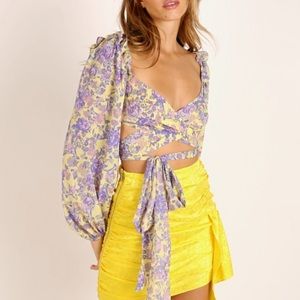 For Love & Lemons Maui Wrap Top Yellow